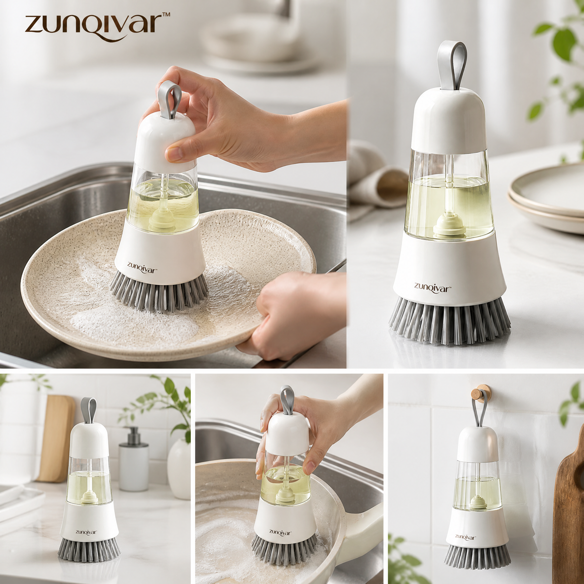 𝒛𝒖𝒏𝒒𝒊𝒗𝒂𝒓™ Soap Dispensing Dish Brush with Refillable Handle — view 2
