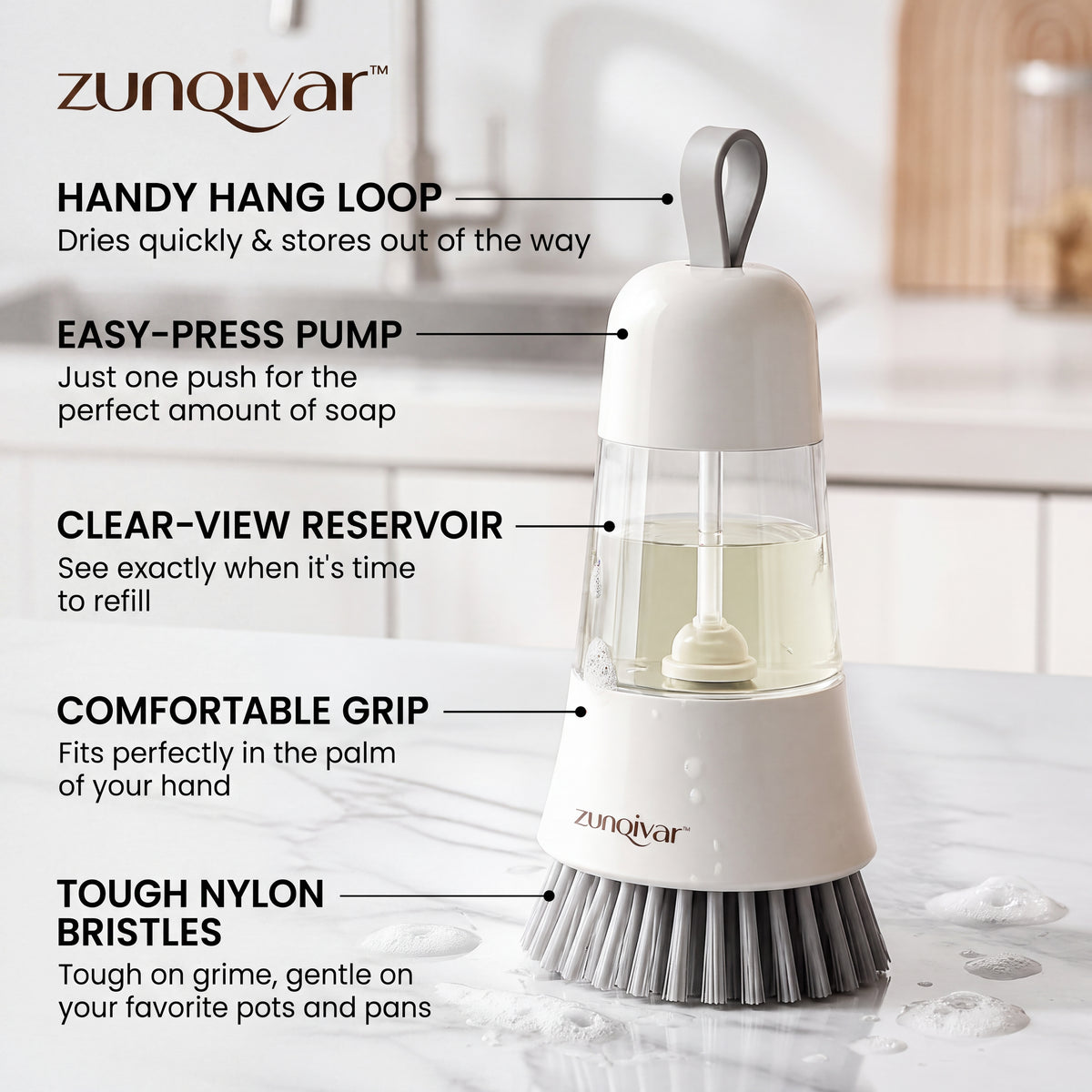 𝒛𝒖𝒏𝒒𝒊𝒗𝒂𝒓™ Soap Dispensing Dish Brush with Refillable Handle — view 3