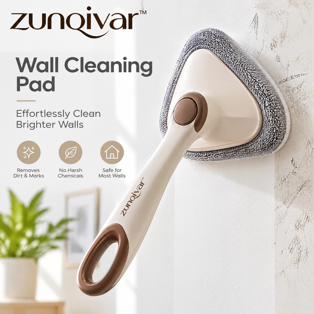 𝒛𝒖𝒏𝒒𝒊𝒗𝒂𝒓™ Triangular Wall Cleaning Pad with Long Handle — view 1