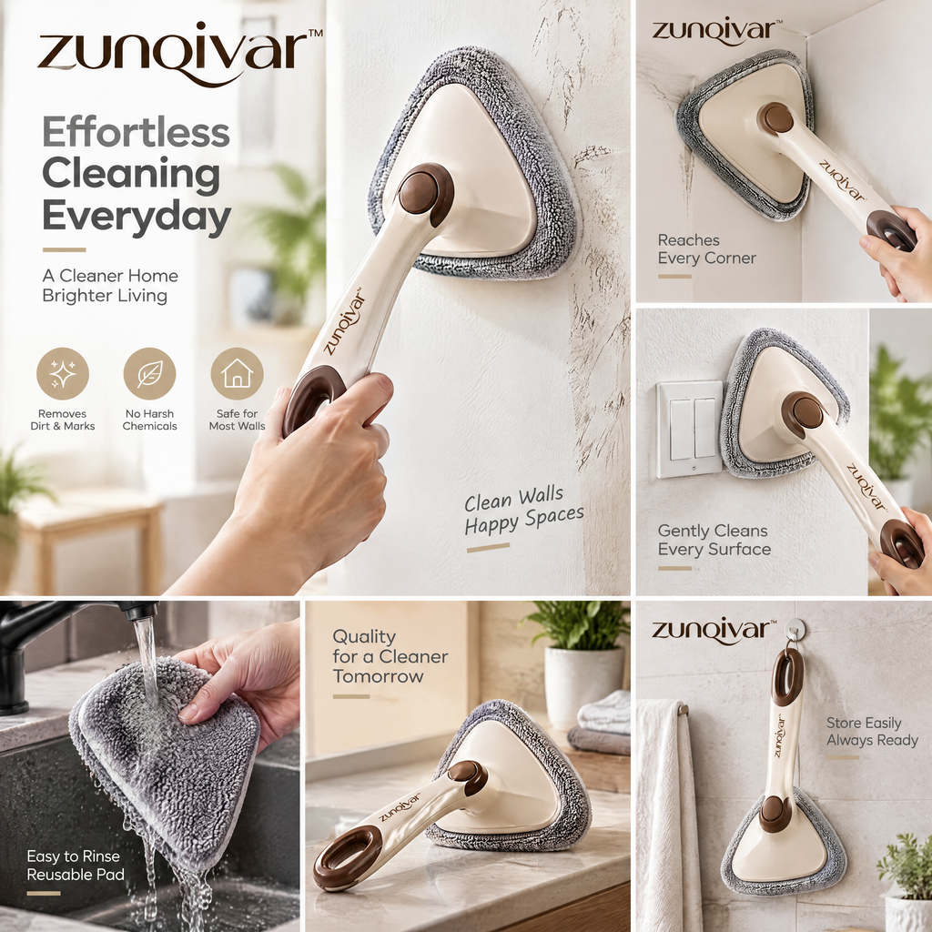 𝒛𝒖𝒏𝒒𝒊𝒗𝒂𝒓™ Triangular Wall Cleaning Pad with Long Handle — view 2