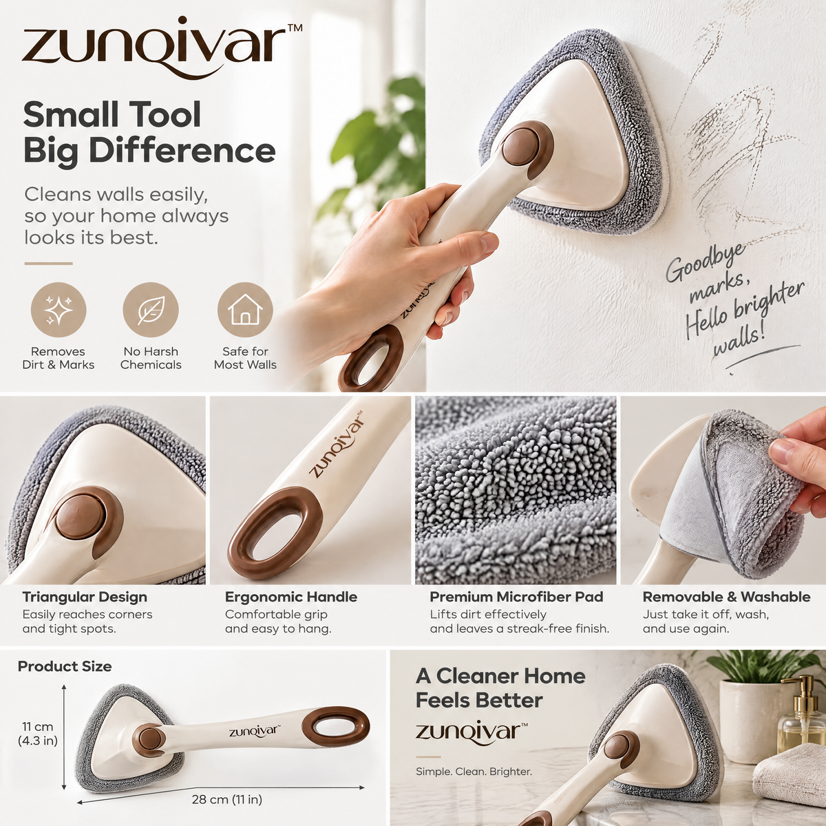 𝒛𝒖𝒏𝒒𝒊𝒗𝒂𝒓™ Triangular Wall Cleaning Pad with Long Handle — view 4