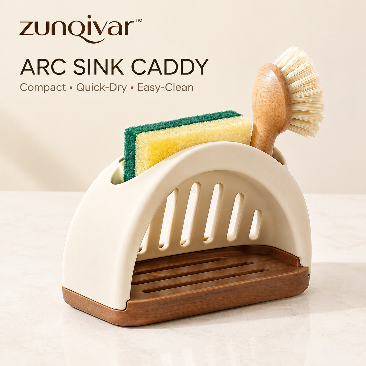 𝒛𝒖𝒏𝒒𝒊𝒗𝒂𝒓™ Arc Sink Caddy for Sponges and Dish Brushes — view 1
