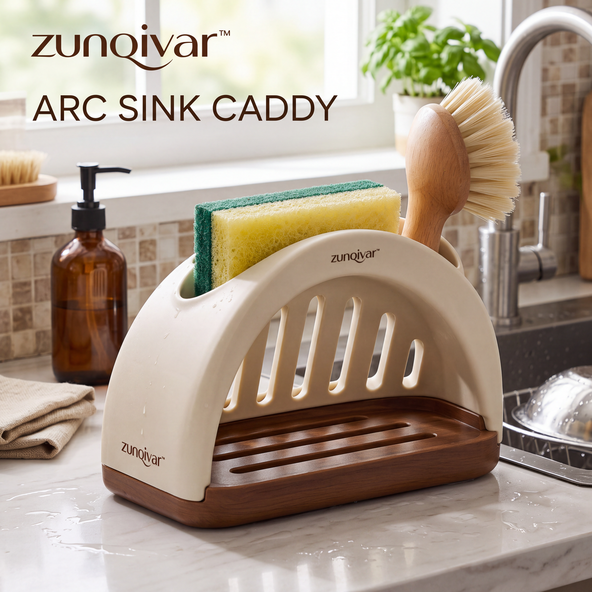 𝒛𝒖𝒏𝒒𝒊𝒗𝒂𝒓™ Arc Sink Caddy for Sponges and Dish Brushes — view 3