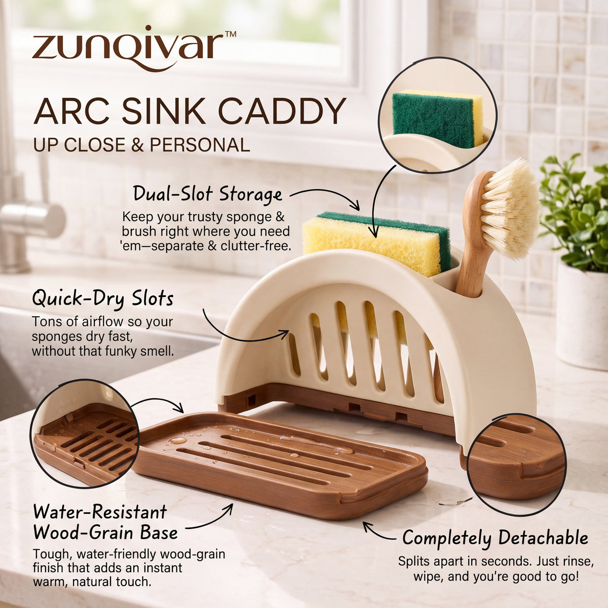𝒛𝒖𝒏𝒒𝒊𝒗𝒂𝒓™ Arc Sink Caddy for Sponges and Dish Brushes — view 4