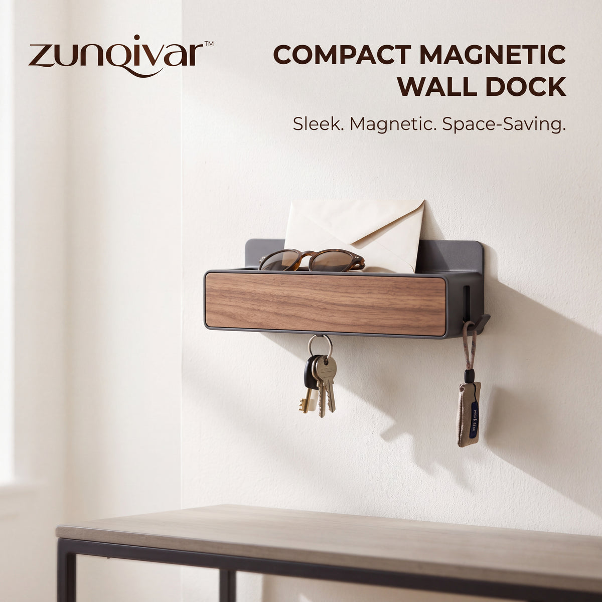 𝒛𝒖𝒏𝒒𝒊𝒗𝒂𝒓™ Compact Magnetic Wall Dock with Key Hooks — view 1