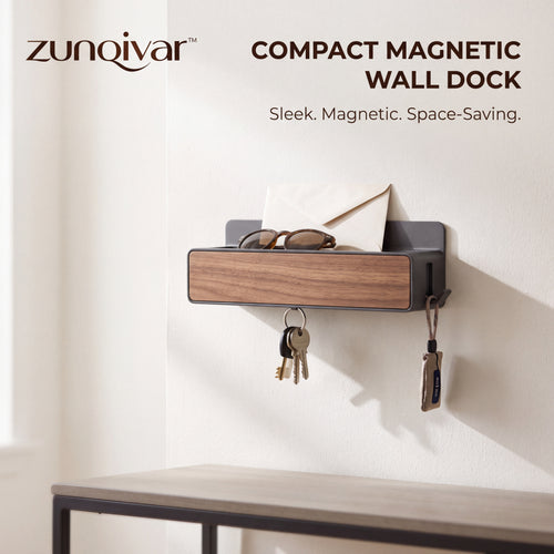 𝒛𝒖𝒏𝒒𝒊𝒗𝒂𝒓™ Compact Magnetic Wall Dock with Key Hooks — view 1