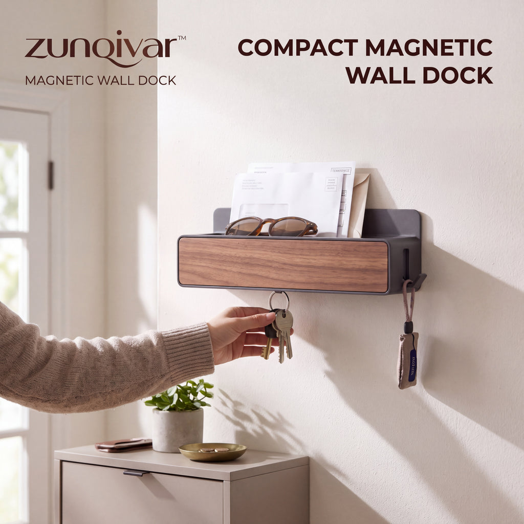 𝒛𝒖𝒏𝒒𝒊𝒗𝒂𝒓™ Compact Magnetic Wall Dock with Key Hooks — view 3