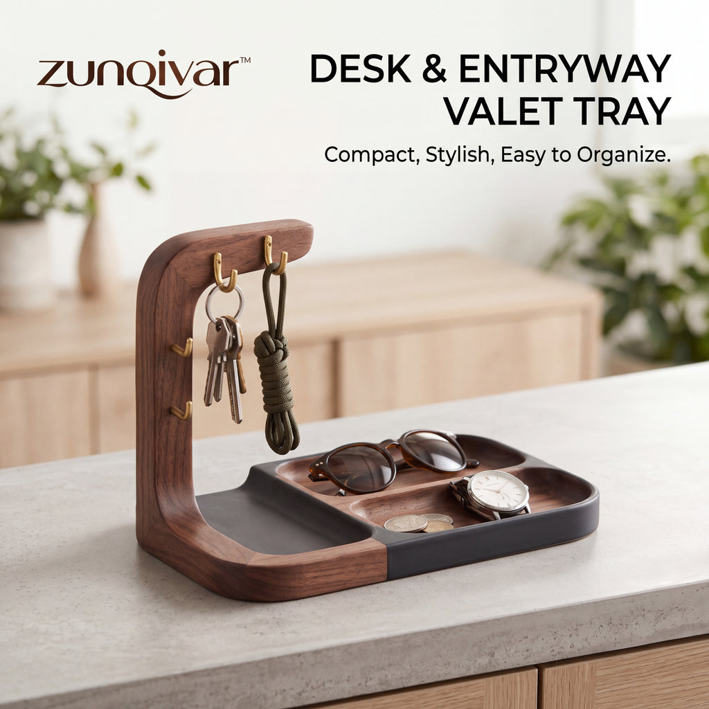 𝒛𝒖𝒏𝒒𝒊𝒗𝒂𝒓™ Desk and Entryway Valet Tray with Key Hooks — view 1