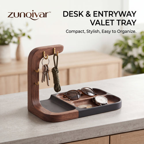 𝒛𝒖𝒏𝒒𝒊𝒗𝒂𝒓™ Desk and Entryway Valet Tray with Key Hooks — view 1