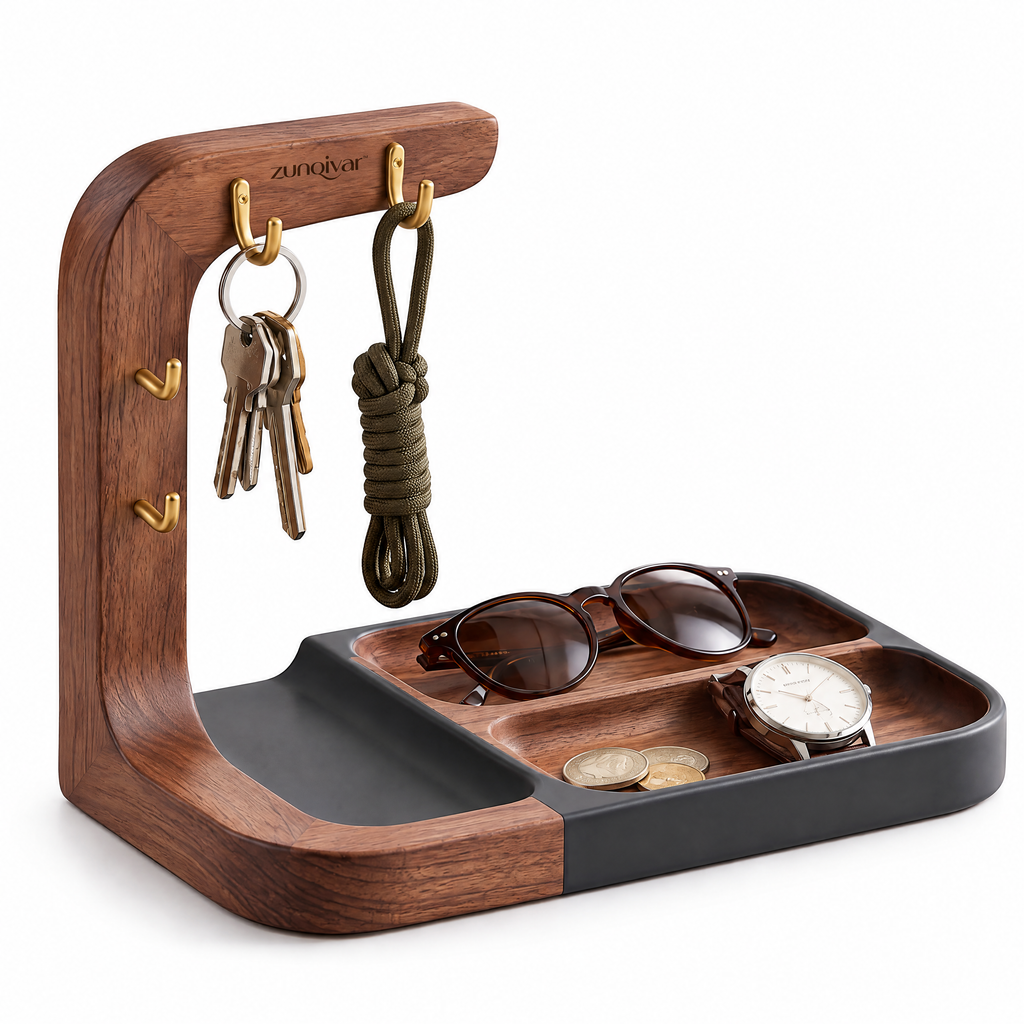 𝒛𝒖𝒏𝒒𝒊𝒗𝒂𝒓™ Desk and Entryway Valet Tray with Key Hooks — view 5