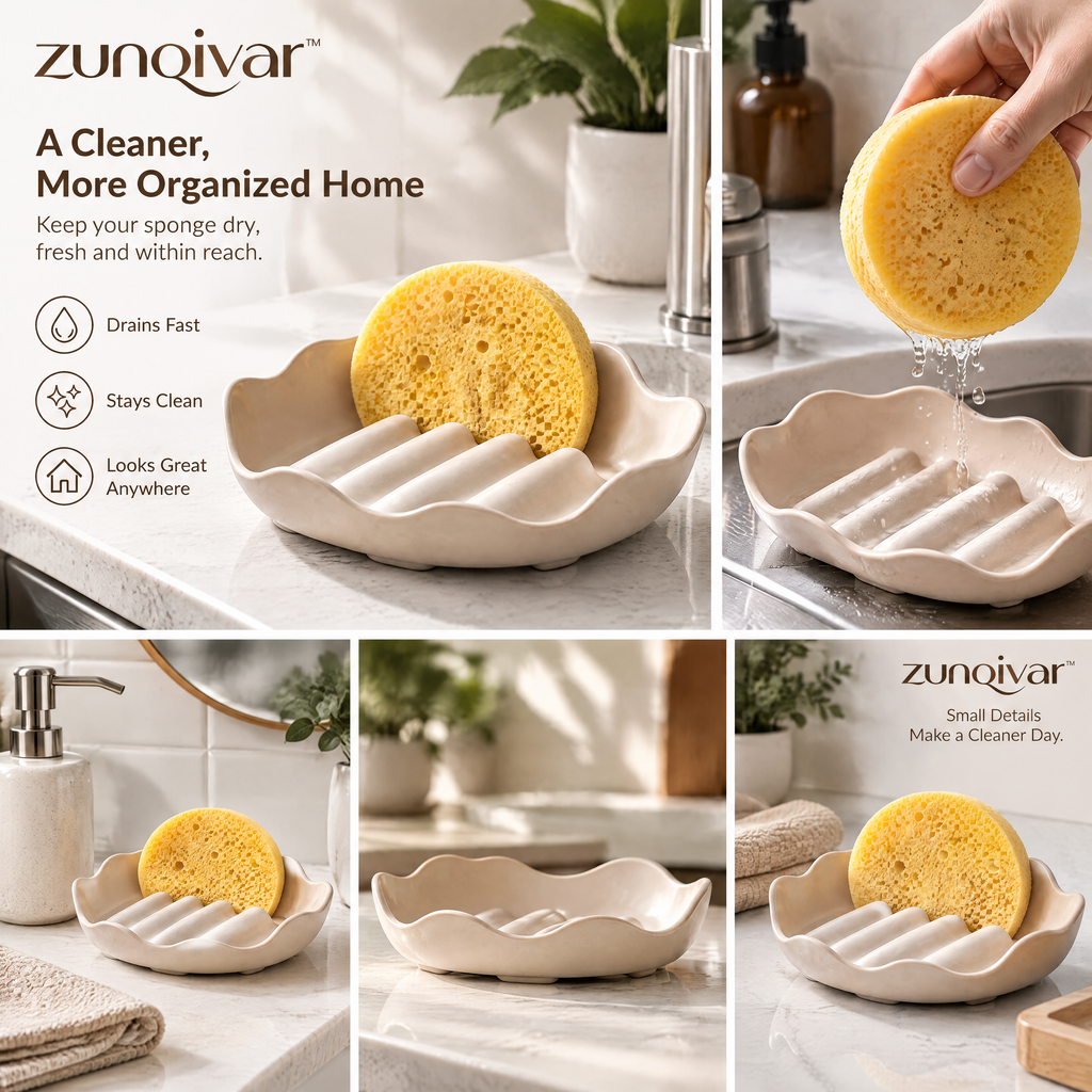 𝒛𝒖𝒏𝒒𝒊𝒗𝒂𝒓™ Sculpted Sponge Dish with Raised Drainage Ridges — view 2