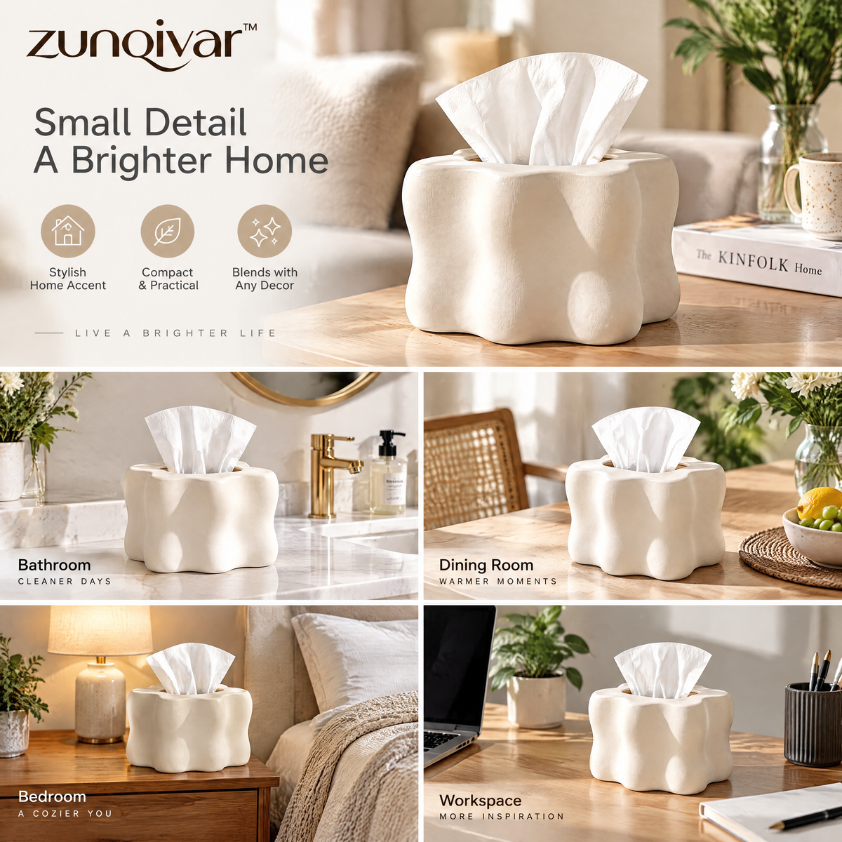 𝒛𝒖𝒏𝒒𝒊𝒗𝒂𝒓™ Sculptural Decorative Tissue Box Cover — view 2