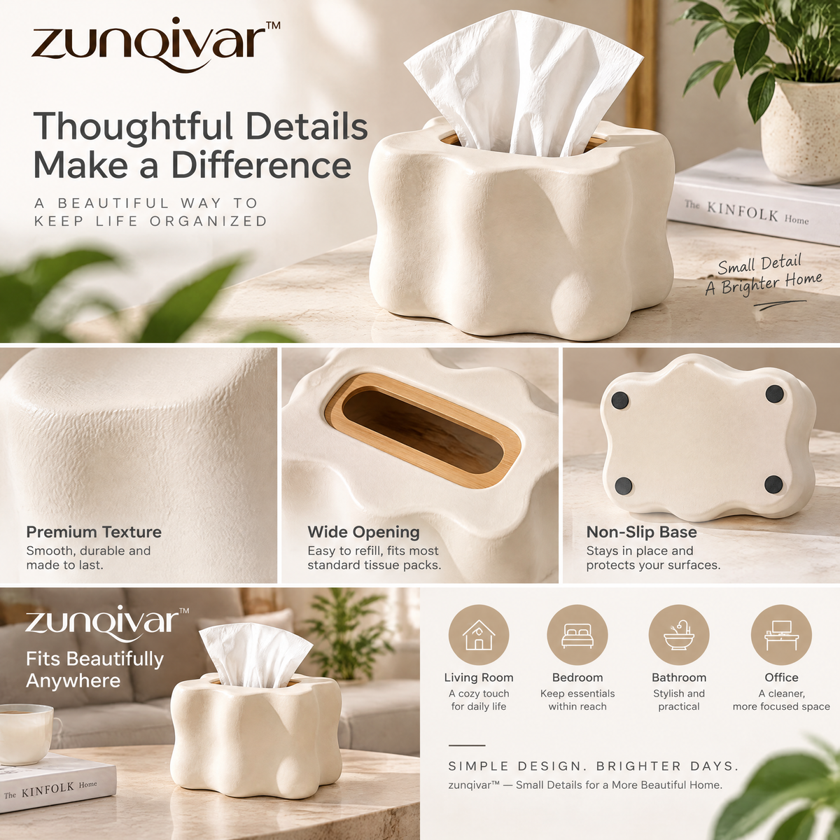𝒛𝒖𝒏𝒒𝒊𝒗𝒂𝒓™ Sculptural Decorative Tissue Box Cover — view 4