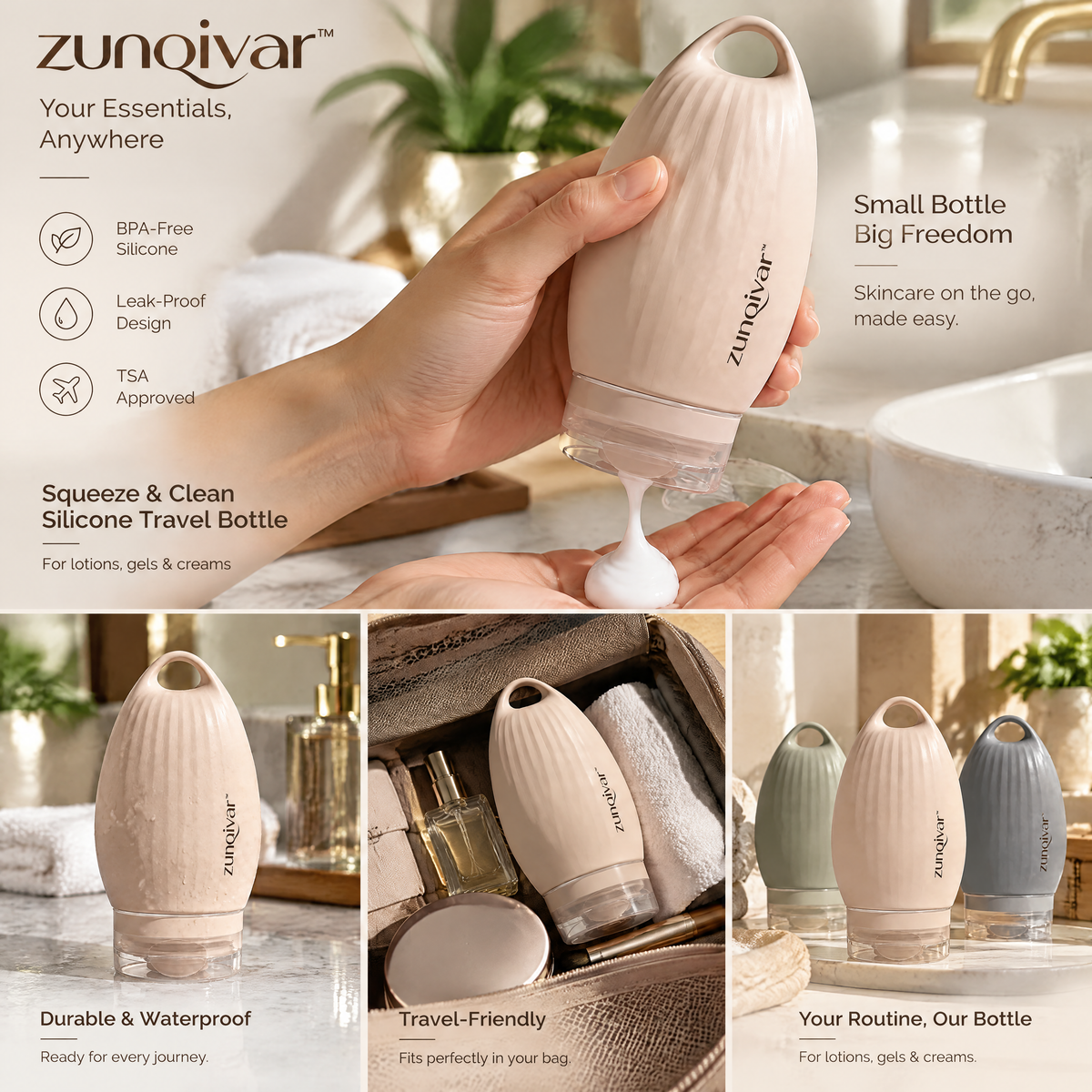 𝒛𝒖𝒏𝒒𝒊𝒗𝒂𝒓™ Squeeze & Clean Refillable Silicone Travel Bottle — view 2
