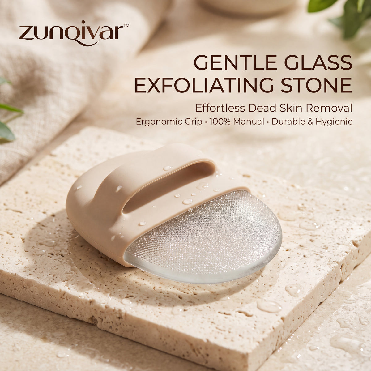 𝒛𝒖𝒏𝒒𝒊𝒗𝒂𝒓™ Gentle Glass Exfoliating Stone with Grip Handle — view 1