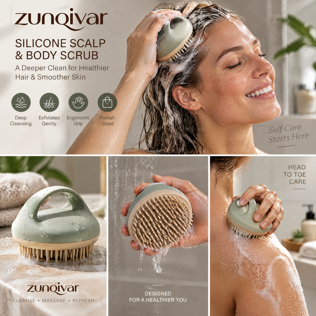 𝒛𝒖𝒏𝒒𝒊𝒗𝒂𝒓™ Silicone Scalp and Body Scrub Brush — view 1