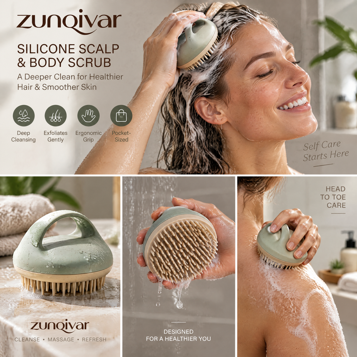 𝒛𝒖𝒏𝒒𝒊𝒗𝒂𝒓™ Silicone Scalp and Body Scrub Brush — view 1