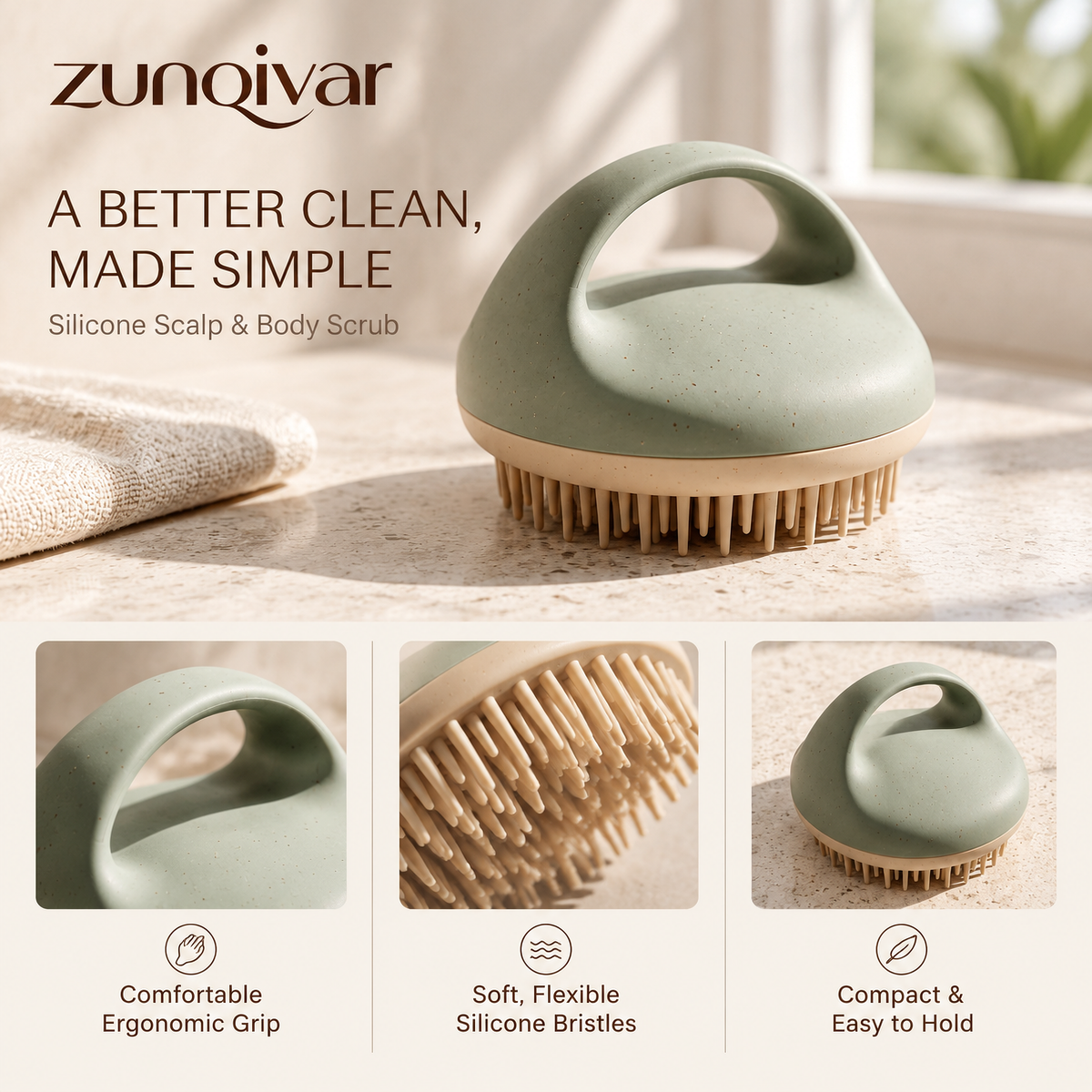 𝒛𝒖𝒏𝒒𝒊𝒗𝒂𝒓™ Silicone Scalp and Body Scrub Brush — view 2